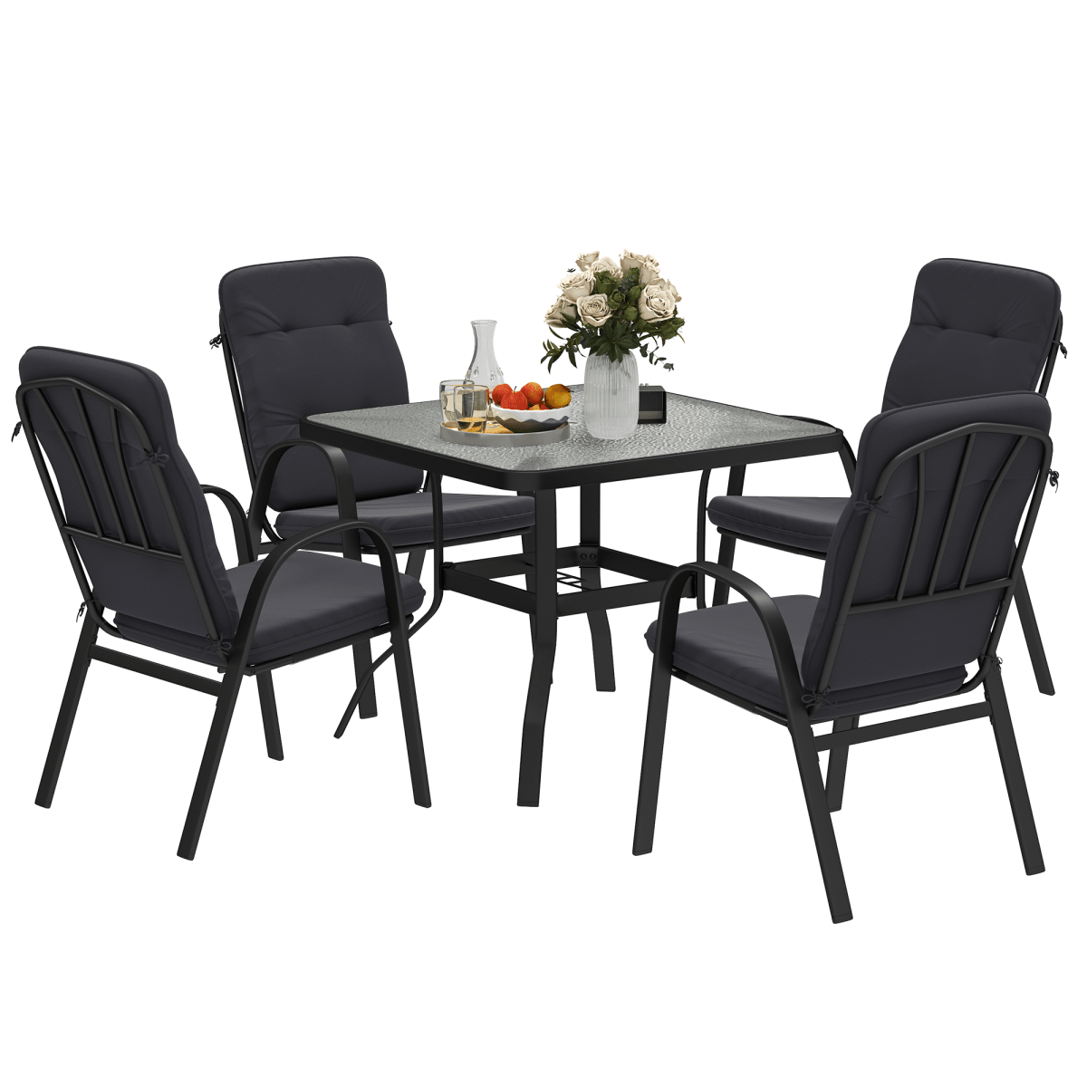 Outsunny Garden Dining Set, Glass Table w/ Umbrella Hole | Luxury Home Accessories | Heulog Glow