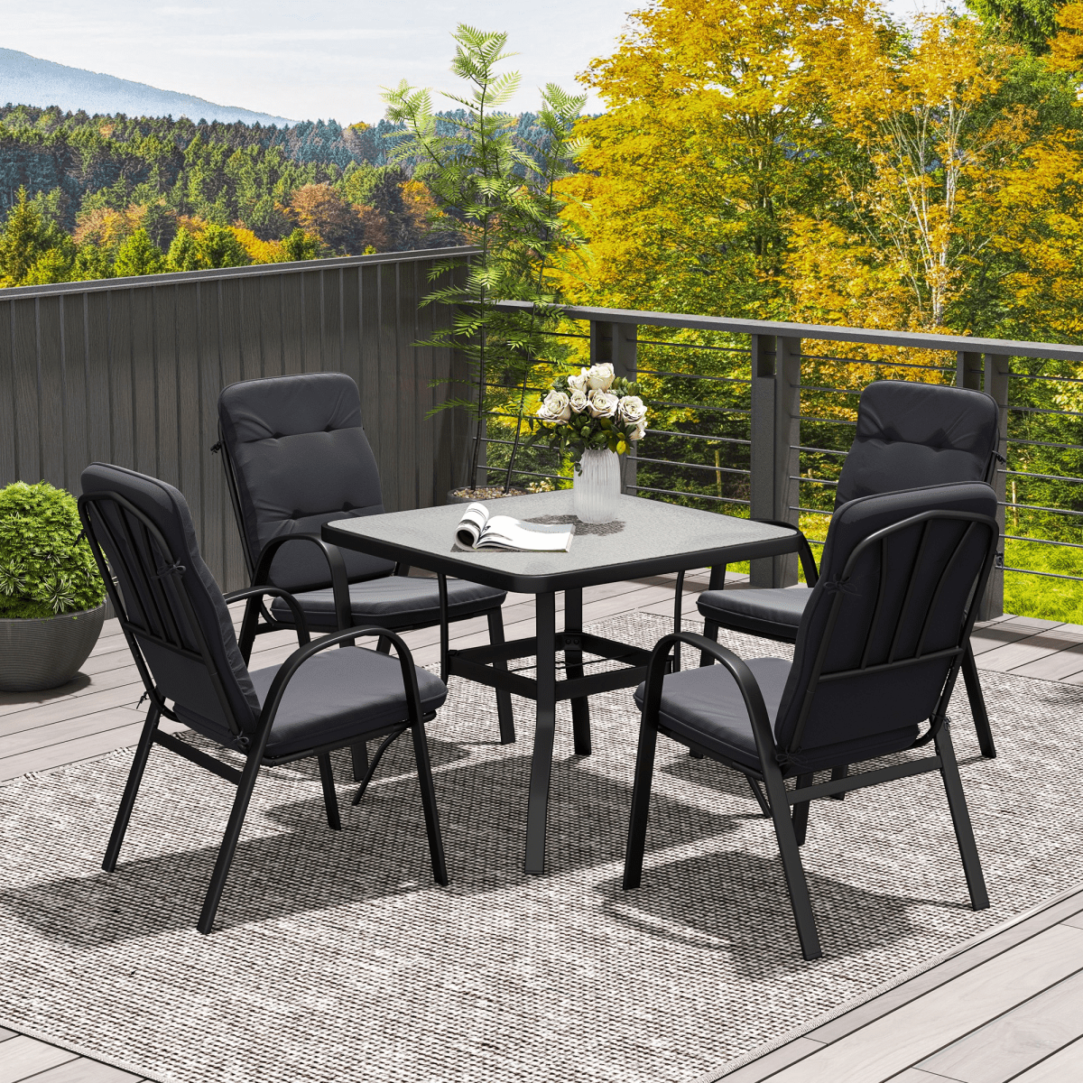 Outsunny Garden Dining Set, Glass Table w/ Umbrella Hole | Luxury Home Accessories | Heulog Glow