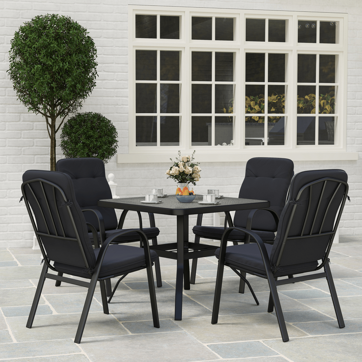 Outsunny Garden Dining Set, Glass Table w/ Umbrella Hole | Luxury Home Accessories | Heulog Glow
