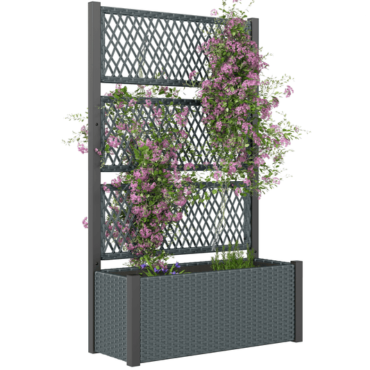 Outsunny Garden Planter Box with Trellis, Rattan Raised Bed | Luxury Home Accessories | Heulog Glow