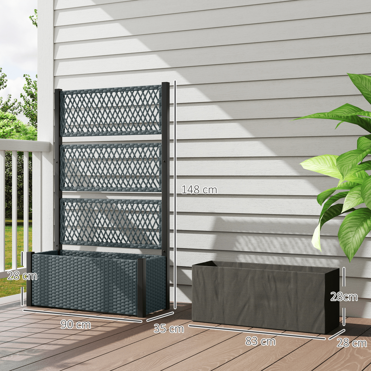 Outsunny Garden Planter Box with Trellis, Rattan Raised Bed | Luxury Home Accessories | Heulog Glow