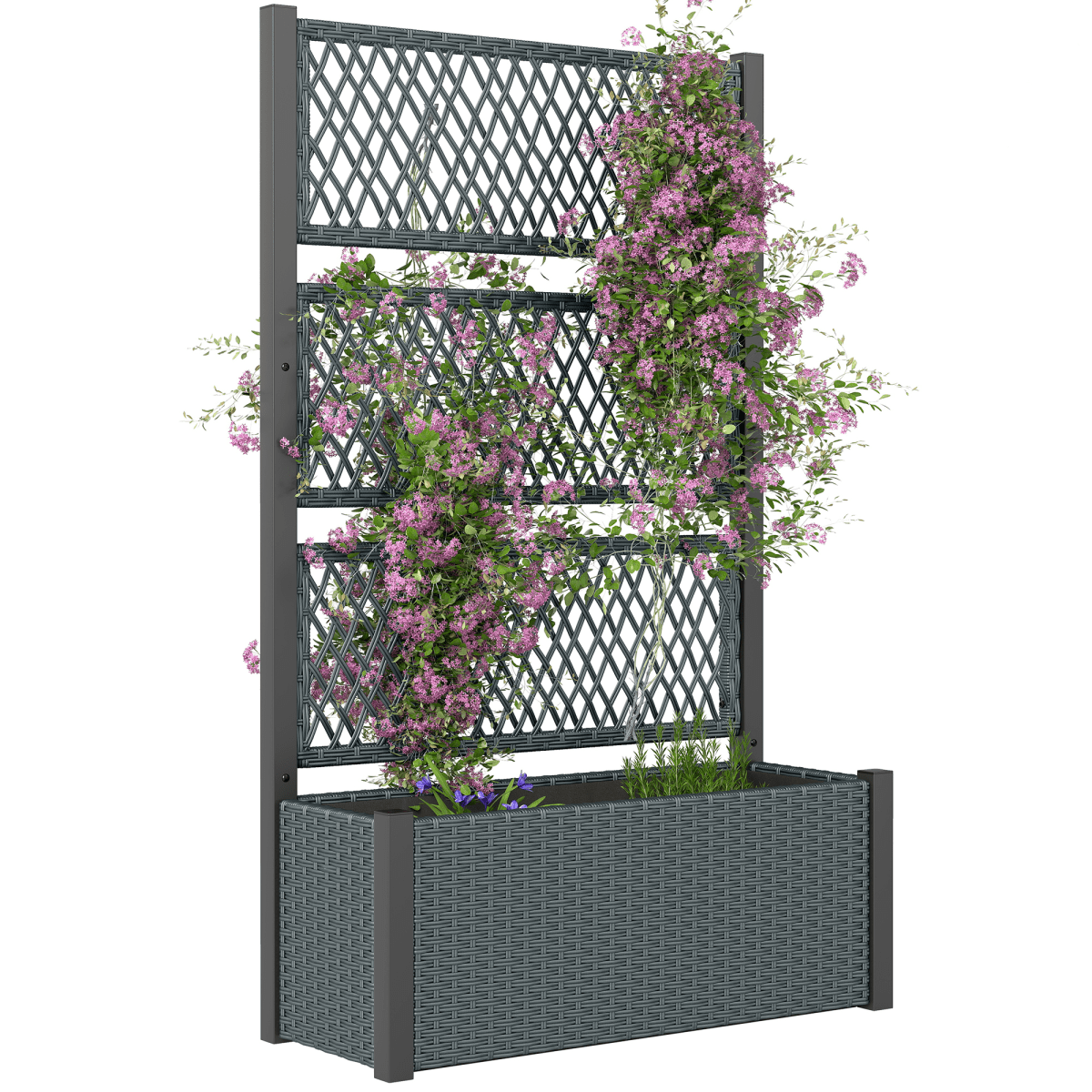 Outsunny Garden Planter Box with Trellis, Rattan Raised Bed | Luxury Home Accessories | Heulog Glow