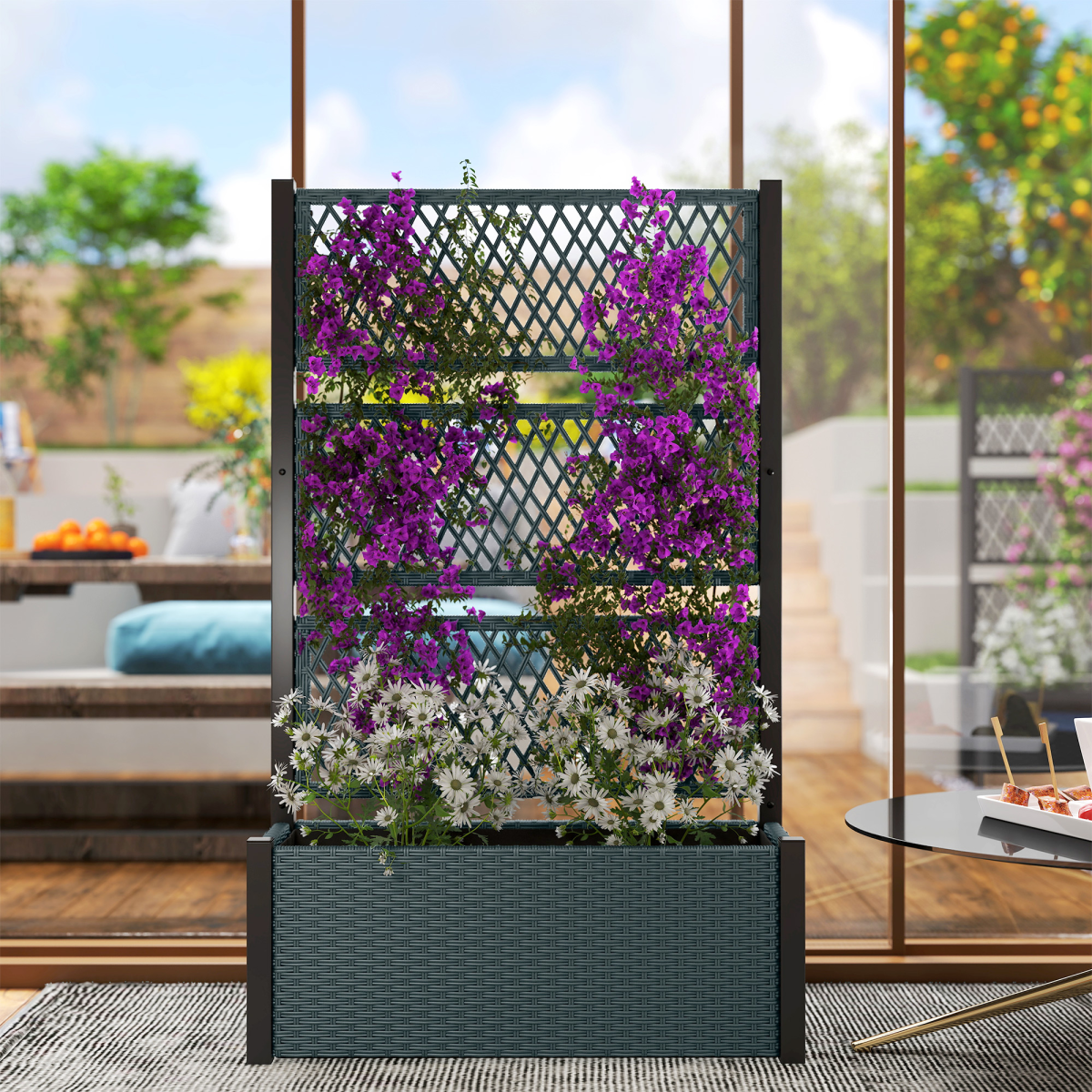 Outsunny Garden Planter Box with Trellis, Rattan Raised Bed | Luxury Home Accessories | Heulog Glow