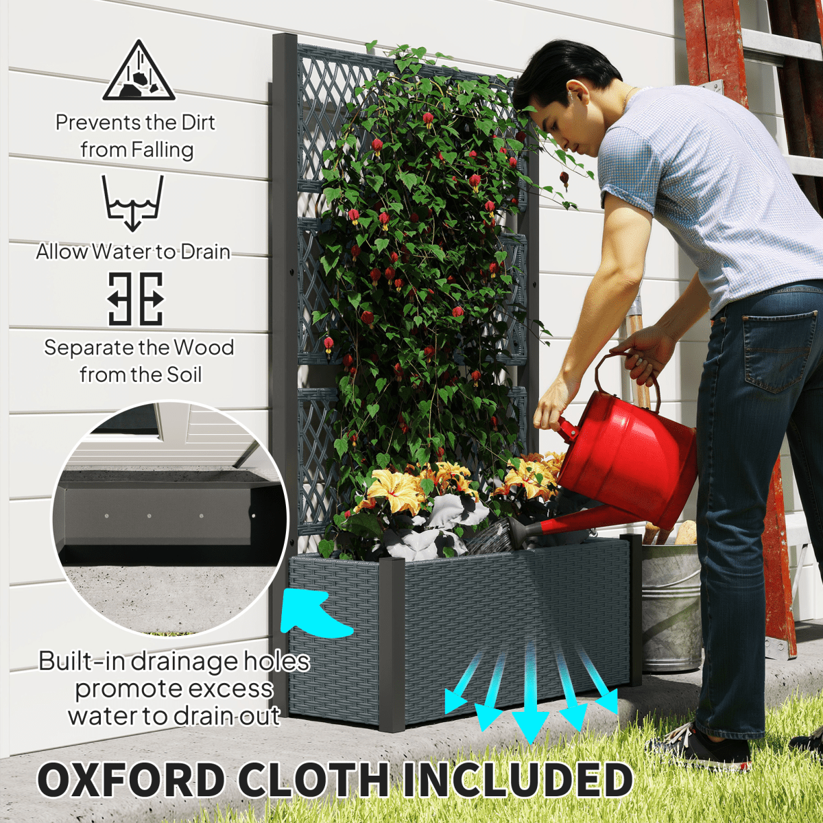 Outsunny Garden Planter Box with Trellis, Rattan Raised Bed | Luxury Home Accessories | Heulog Glow