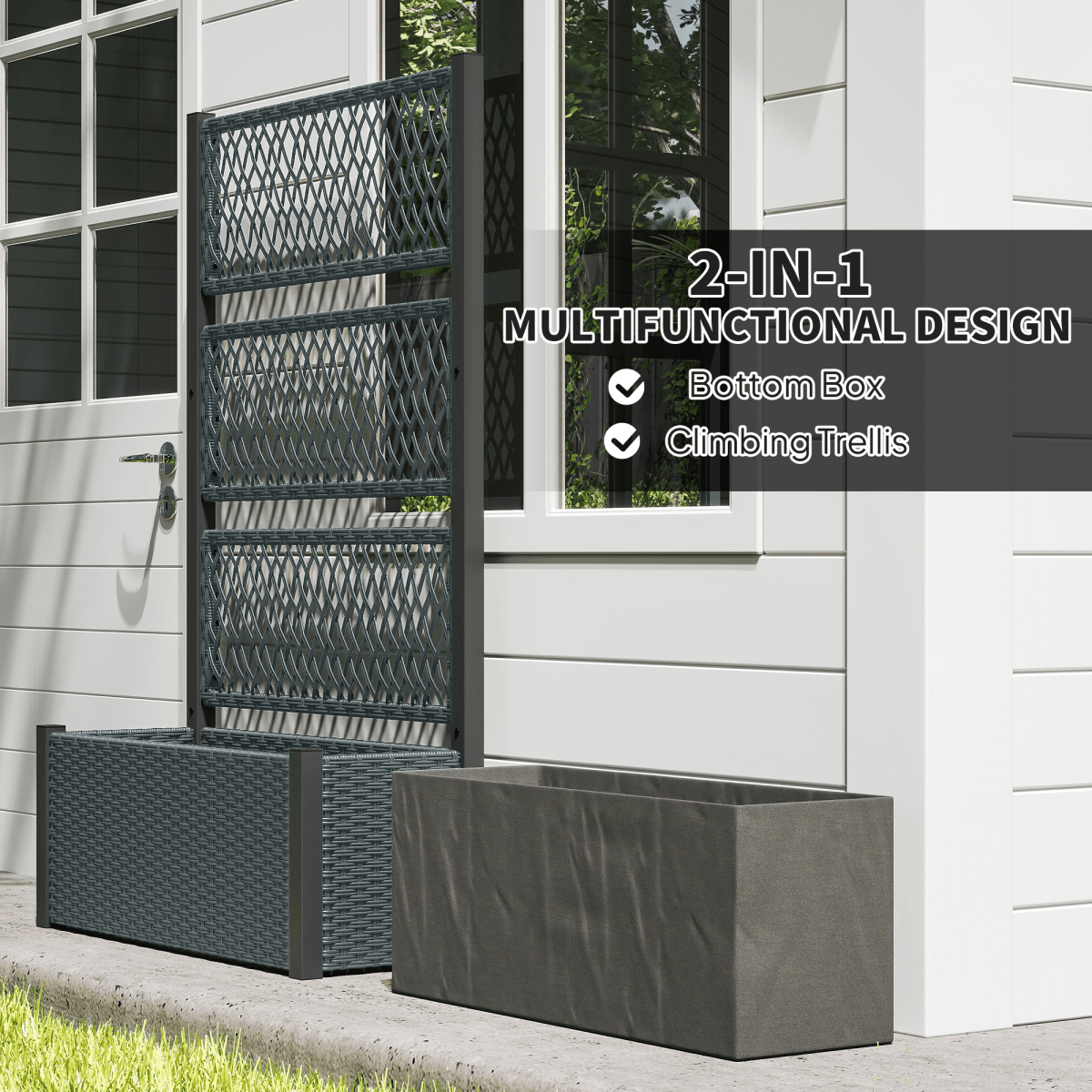 Outsunny Garden Planter Box with Trellis, Rattan Raised Bed | Luxury Home Accessories | Heulog Glow