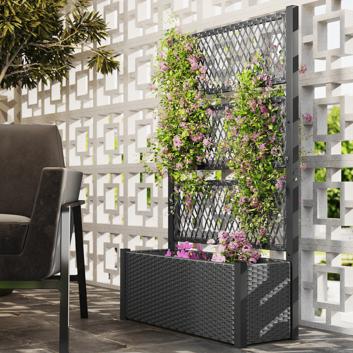 Outsunny Garden Planter Box with Trellis, Rattan Raised Bed | Luxury Home Accessories | Heulog Glow