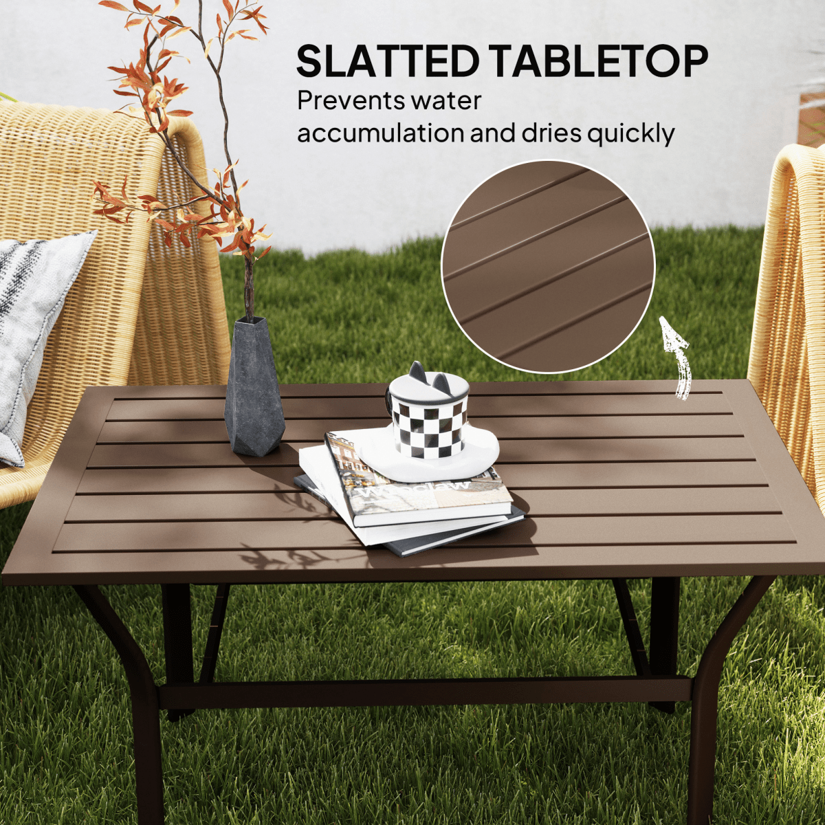 Outsunny Metal Garden Coffee Table with Slatted Tabletop | Luxury Home Accessories | Heulog Glow