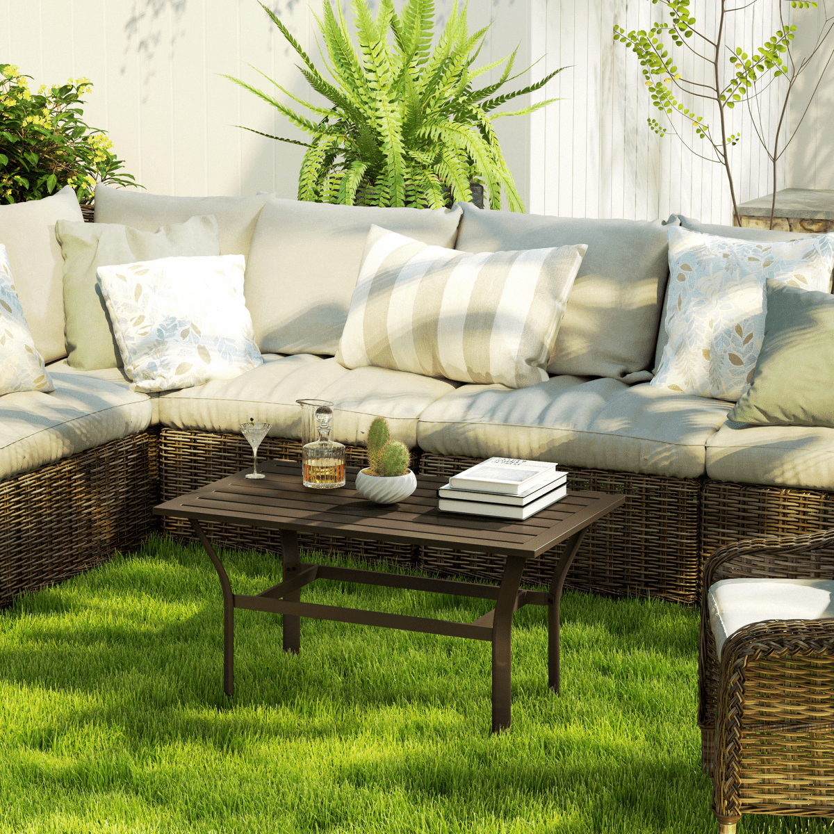 Outsunny Metal Garden Coffee Table with Slatted Tabletop | Luxury Home Accessories | Heulog Glow
