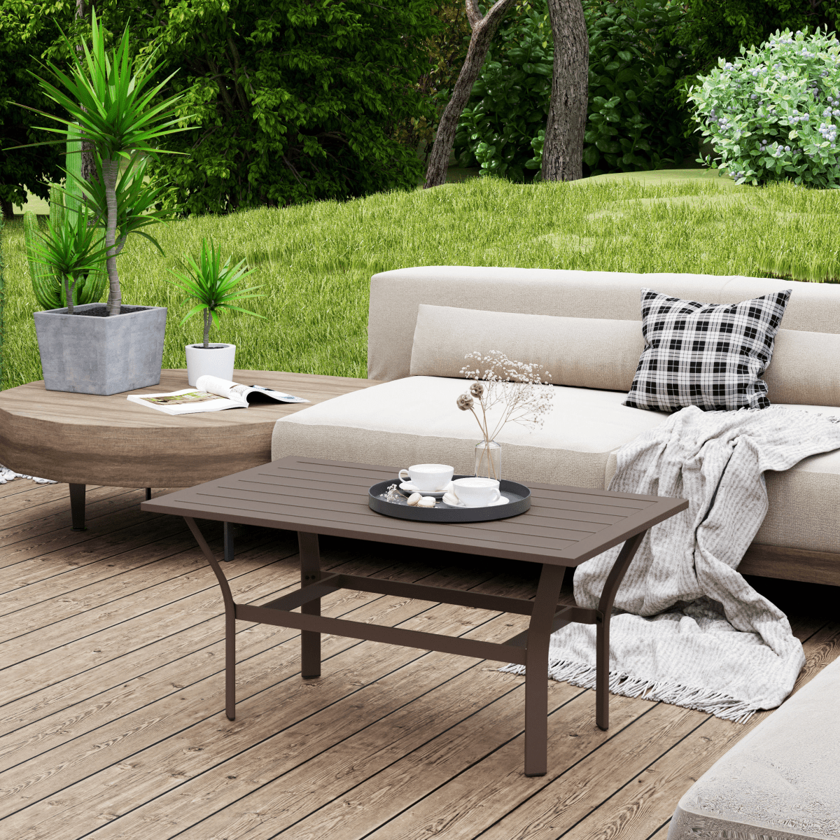 Outsunny Metal Garden Coffee Table with Slatted Tabletop | Luxury Home Accessories | Heulog Glow
