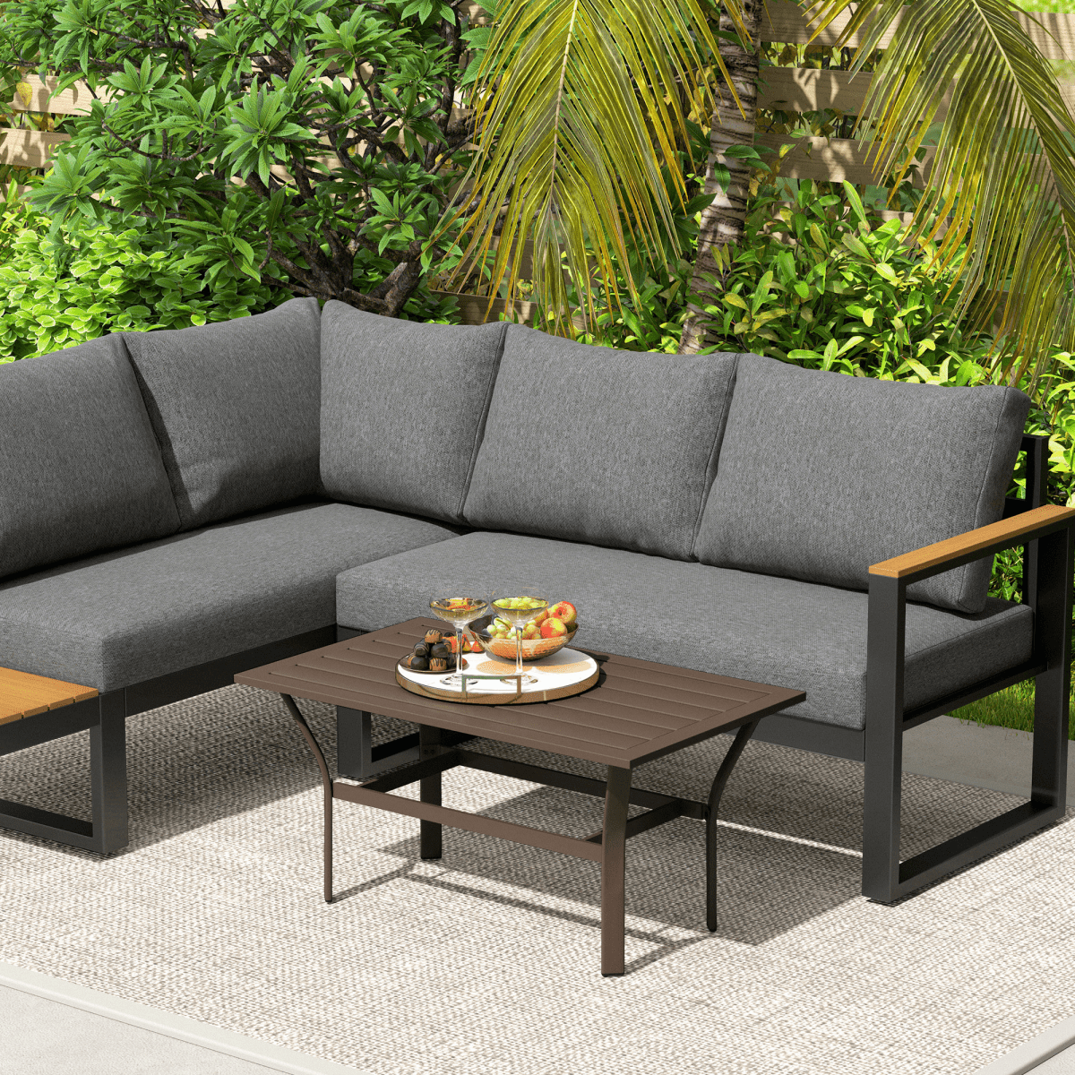 Outsunny Metal Garden Coffee Table with Slatted Tabletop | Luxury Home Accessories | Heulog Glow
