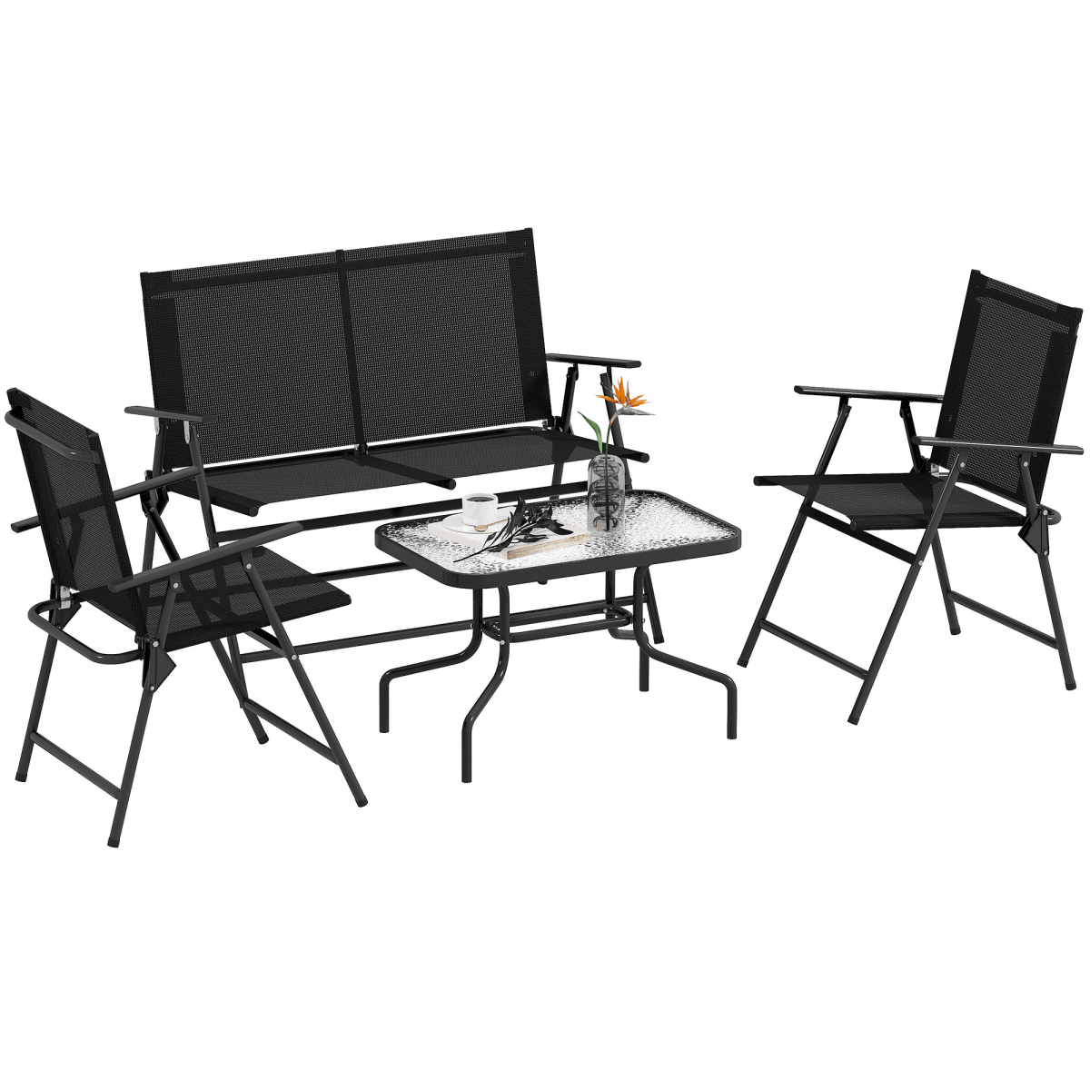 Outsunny Patio Furniture Set, Garden Set w/ Table, Foldable Chairs, a Loveseat | Luxury Home Accessories | Heulog Glow