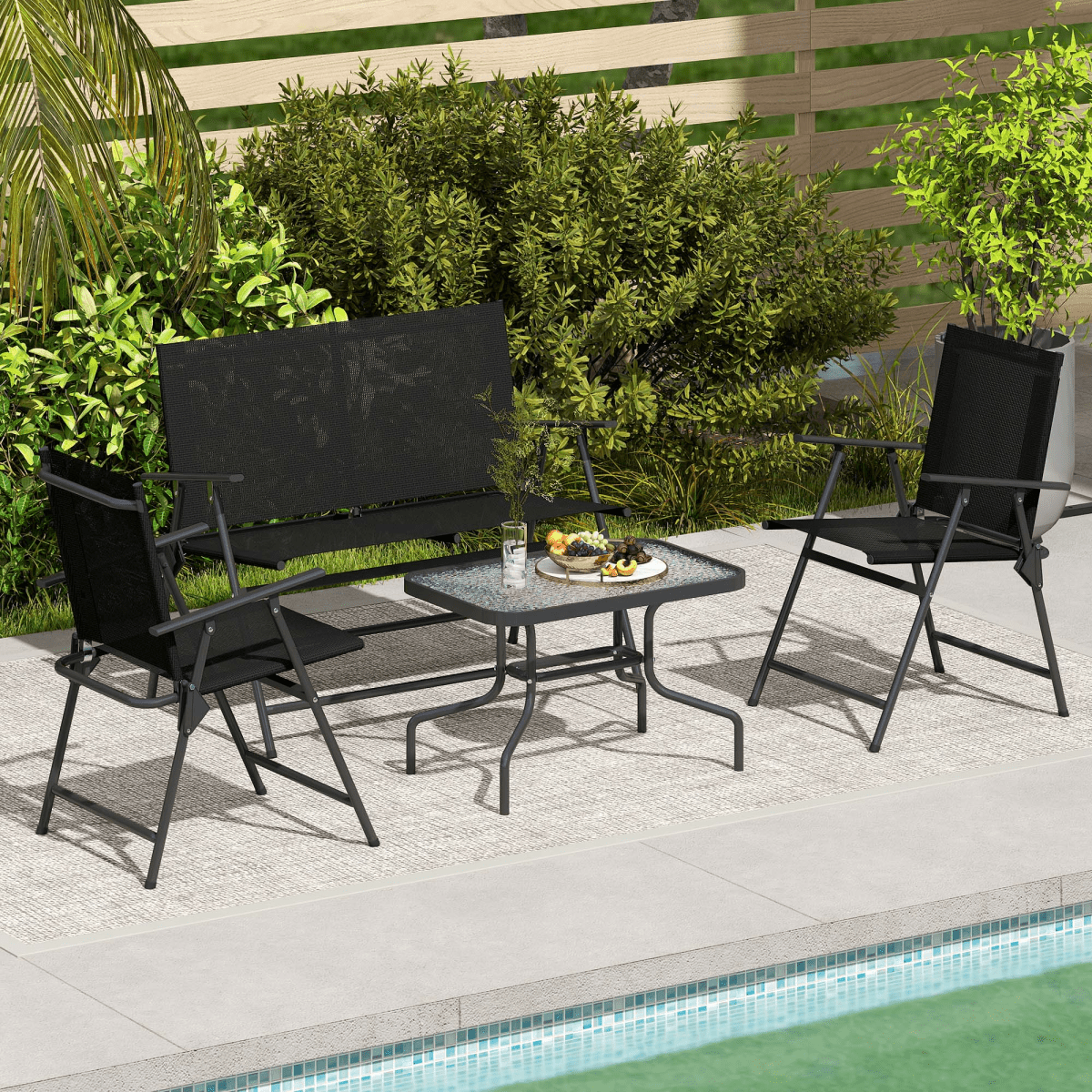 Outsunny Patio Furniture Set, Garden Set w/ Table, Foldable Chairs, a Loveseat | Luxury Home Accessories | Heulog Glow