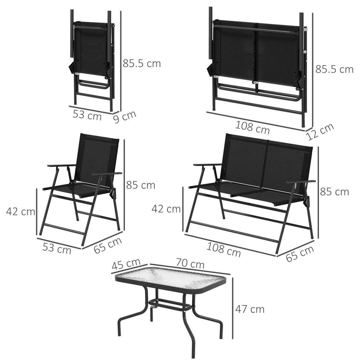 Outsunny Patio Furniture Set, Garden Set w/ Table, Foldable Chairs, a Loveseat | Luxury Home Accessories | Heulog Glow
