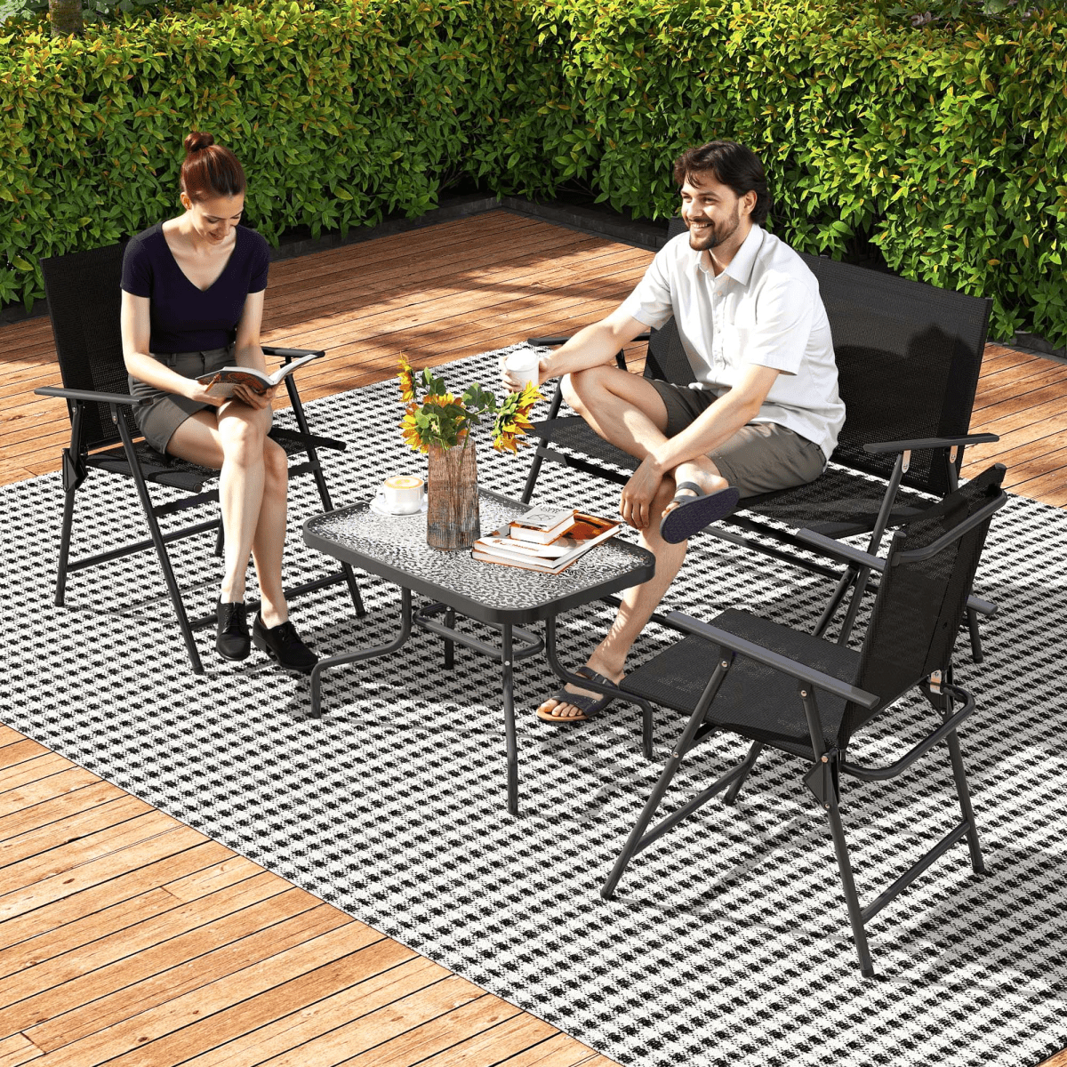 Outsunny Patio Furniture Set, Garden Set w/ Table, Foldable Chairs, a Loveseat | Luxury Home Accessories | Heulog Glow