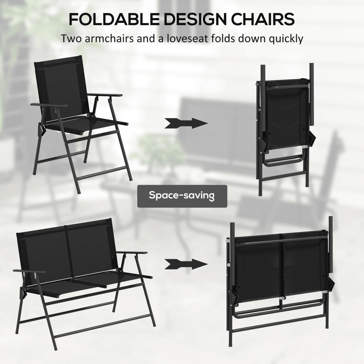 Outsunny Patio Furniture Set, Garden Set w/ Table, Foldable Chairs, a Loveseat | Luxury Home Accessories | Heulog Glow