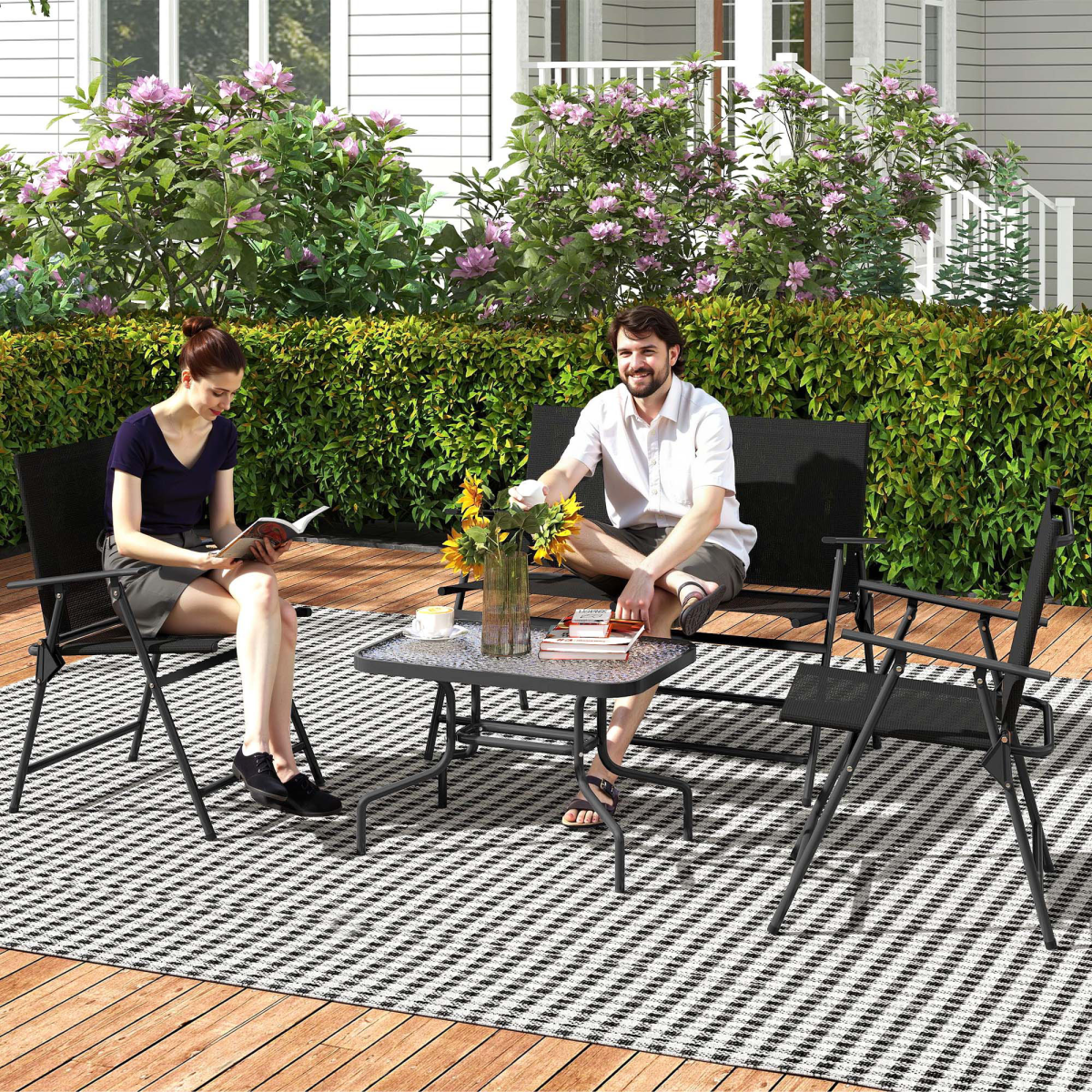 Outsunny Patio Furniture Set, Garden Set w/ Table, Foldable Chairs, a Loveseat | Luxury Home Accessories | Heulog Glow