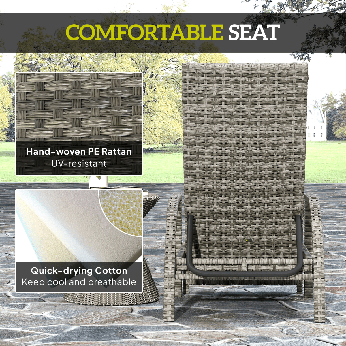 Outsunny PE Rattan Sun Lounger with 4-Level Adjustable Backrest | Luxury Home Accessories | Heulog Glow