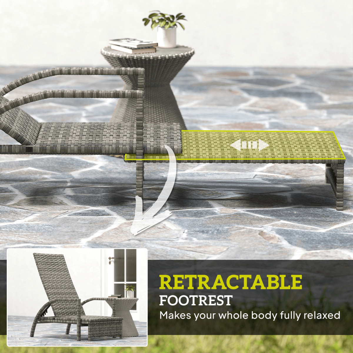 Outsunny PE Rattan Sun Lounger with 4-Level Adjustable Backrest | Luxury Home Accessories | Heulog Glow