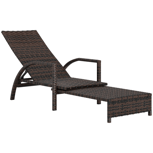 Outsunny PE Rattan Sun Lounger with 4-Level Adjustable Backrest | Luxury Home Accessories | Heulog Glow