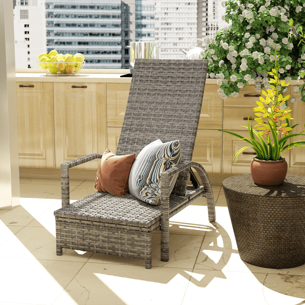 Outsunny PE Rattan Sun Lounger with 4-Level Adjustable Backrest | Luxury Home Accessories | Heulog Glow