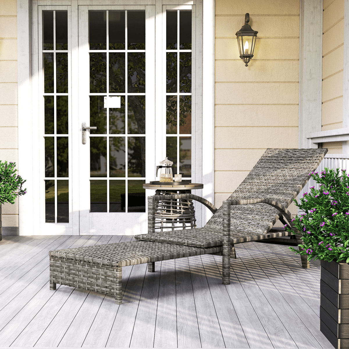 Outsunny PE Rattan Sun Lounger with 4-Level Adjustable Backrest | Luxury Home Accessories | Heulog Glow