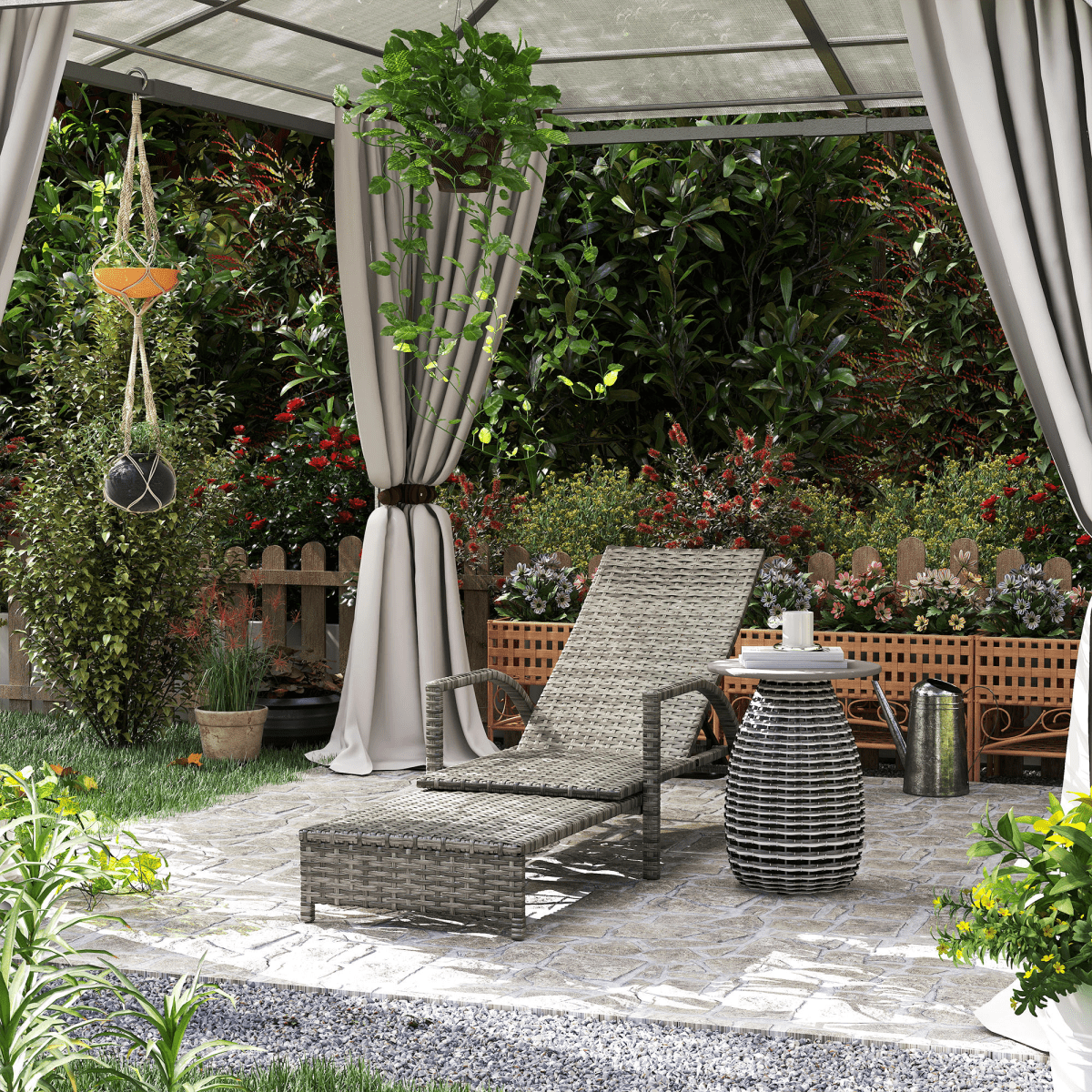 Outsunny PE Rattan Sun Lounger with 4-Level Adjustable Backrest | Luxury Home Accessories | Heulog Glow