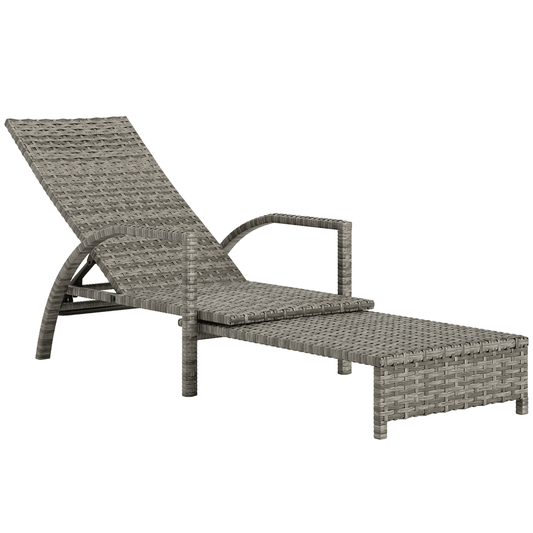 Outsunny PE Rattan Sun Lounger with 4-Level Adjustable Backrest | Luxury Home Accessories | Heulog Glow