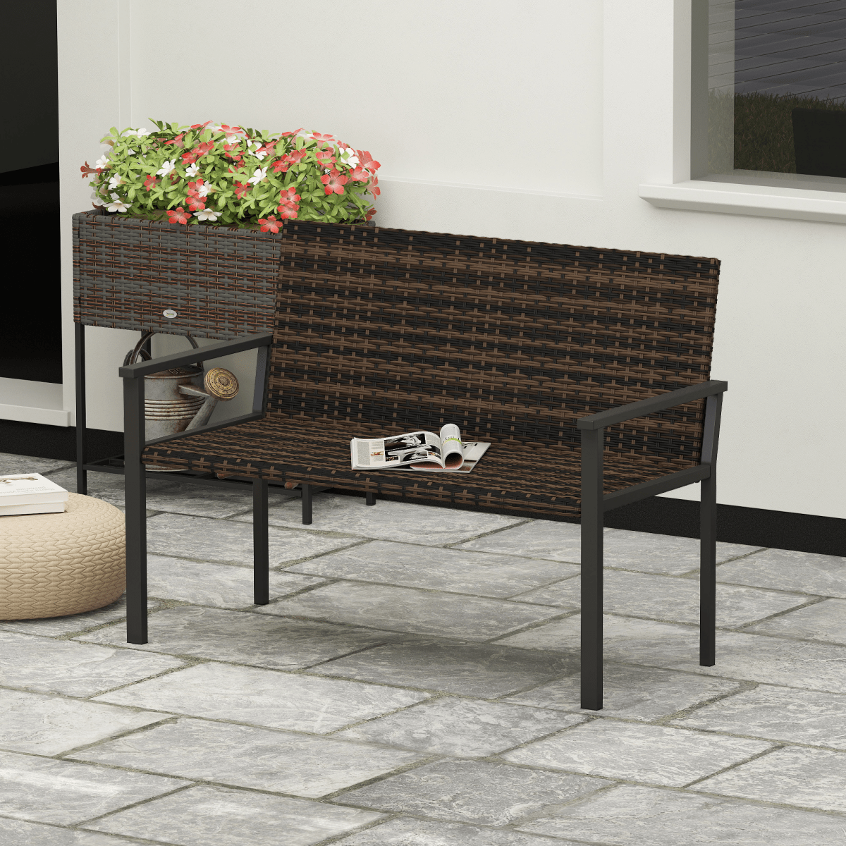 Outsunny Rattan Garden Bench Loveseat with Quick-Drying Padding | Luxury Home Accessories | Heulog Glow