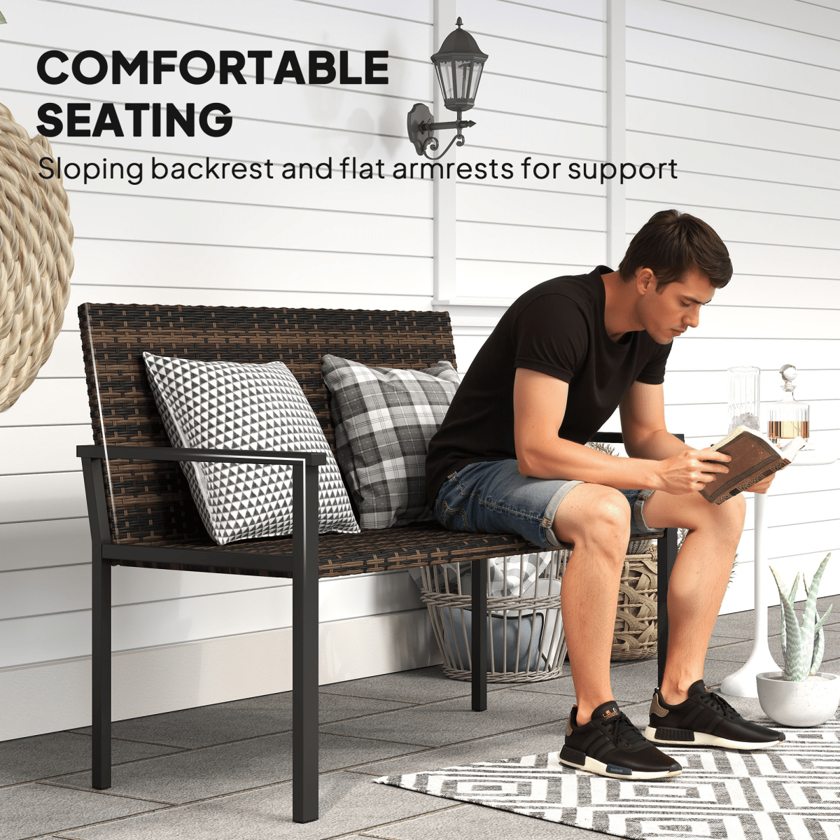 Outsunny Rattan Garden Bench Loveseat with Quick-Drying Padding | Luxury Home Accessories | Heulog Glow