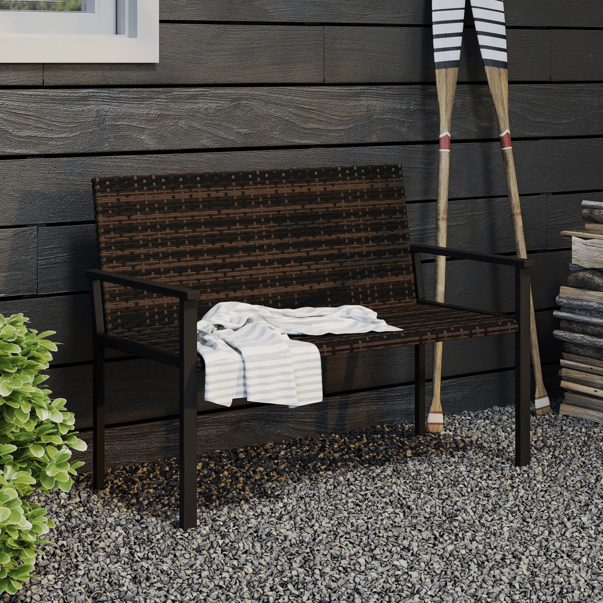 Outsunny Rattan Garden Bench Loveseat with Quick-Drying Padding | Luxury Home Accessories | Heulog Glow