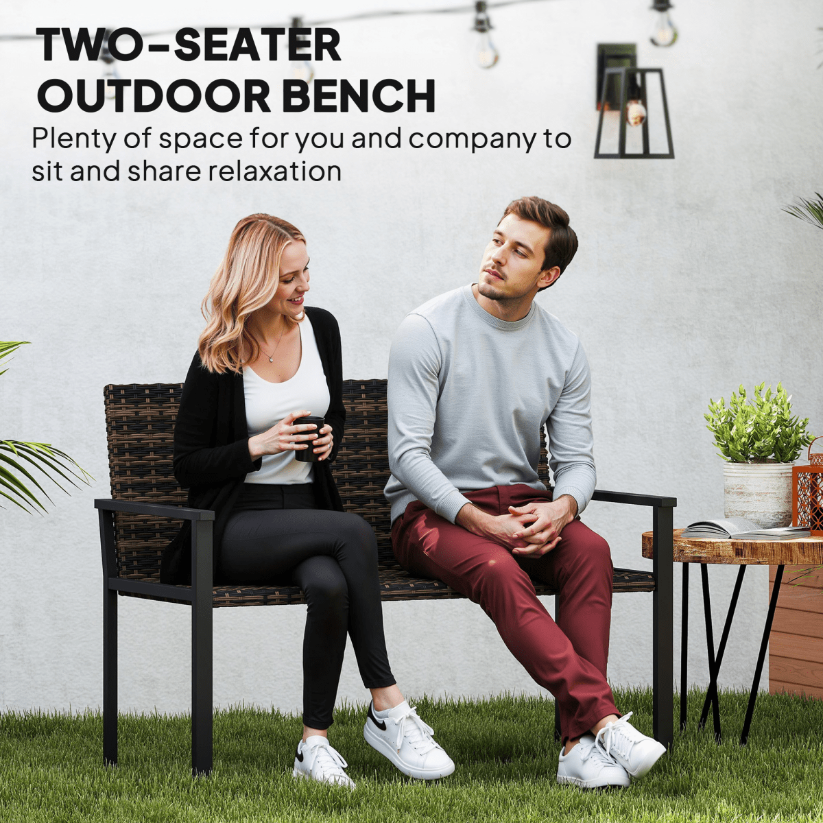 Outsunny Rattan Garden Bench Loveseat with Quick-Drying Padding | Luxury Home Accessories | Heulog Glow