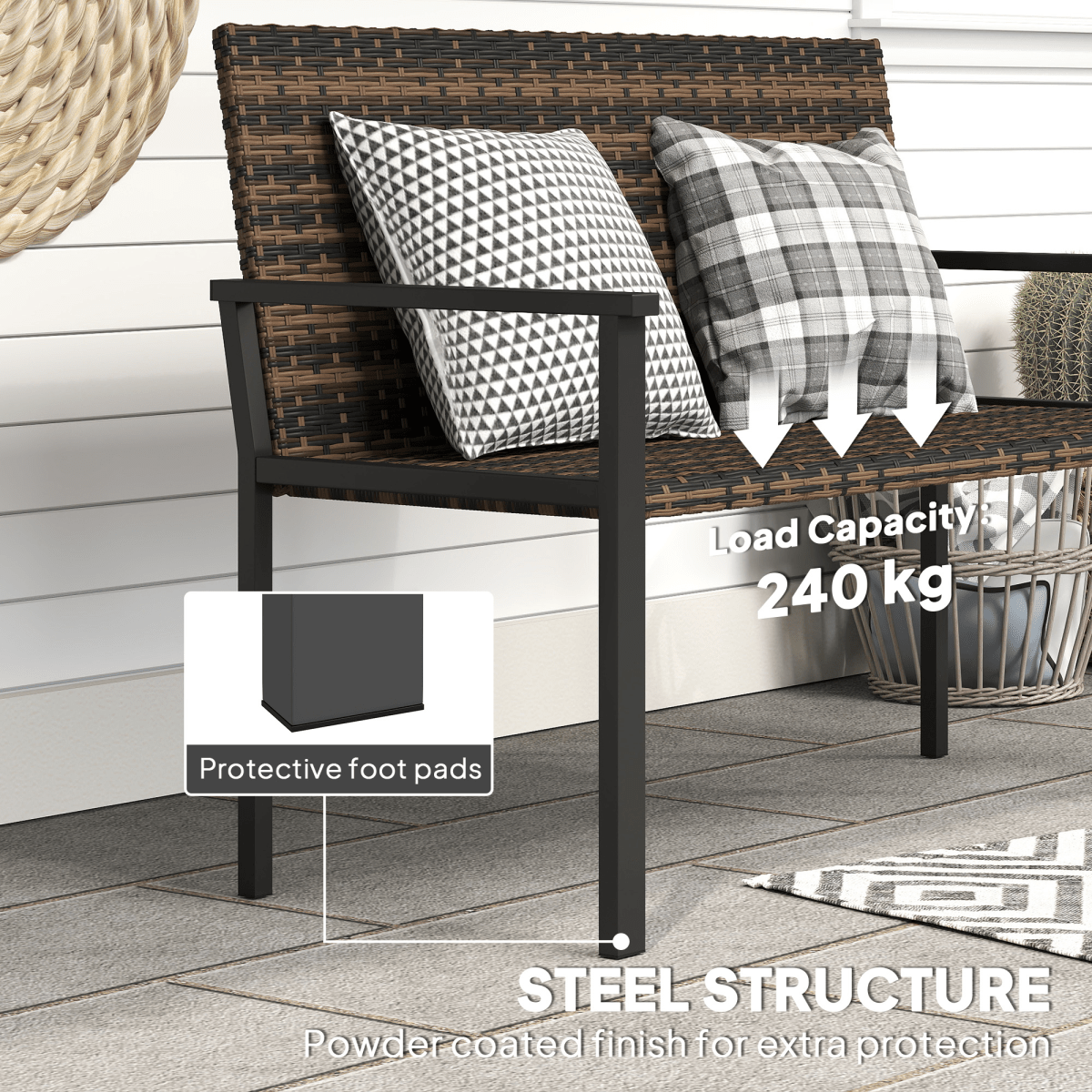 Outsunny Rattan Garden Bench Loveseat with Quick-Drying Padding | Luxury Home Accessories | Heulog Glow