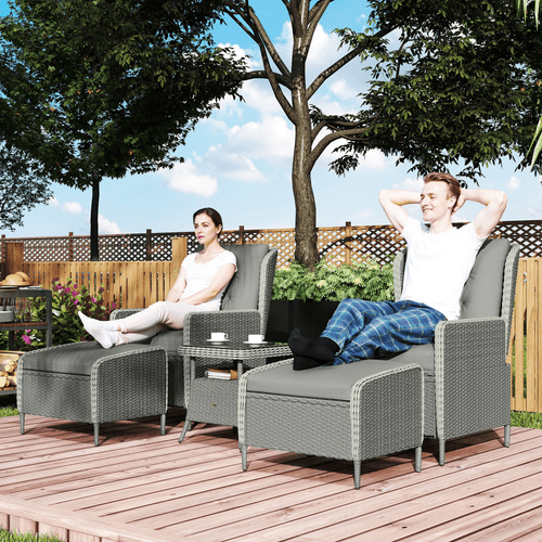 Outsunny Rattan Garden Furniture Set with Footstools Armchairs Charcoal Grey | Luxury Home Accessories | Heulog Glow