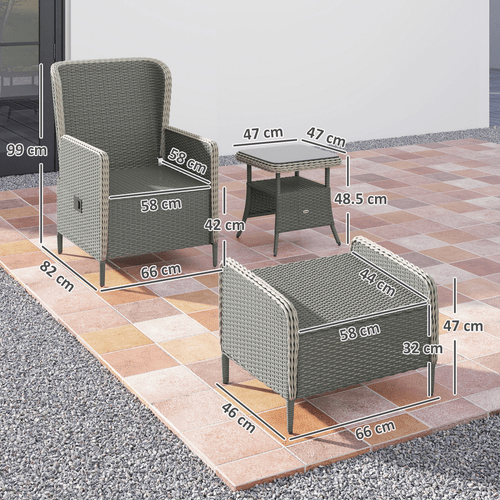 Outsunny Rattan Garden Furniture Set with Footstools Armchairs Charcoal Grey | Luxury Home Accessories | Heulog Glow