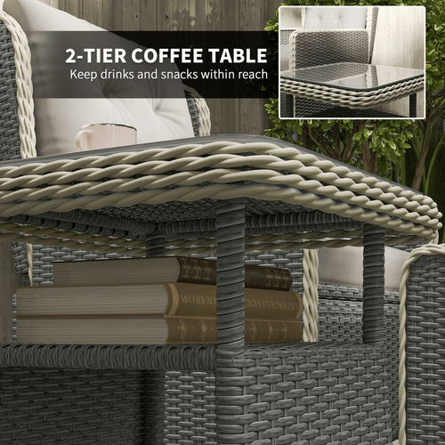 Outsunny Rattan Garden Furniture Set with Footstools Armchairs Charcoal Grey | Luxury Home Accessories | Heulog Glow
