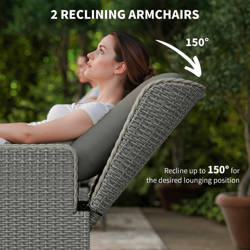 Outsunny Rattan Garden Furniture Set with Footstools Armchairs Charcoal Grey | Luxury Home Accessories | Heulog Glow