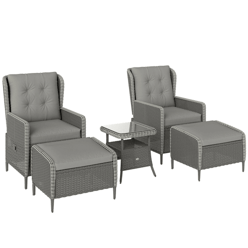Outsunny Rattan Garden Furniture Set with Footstools Armchairs Charcoal Grey | Luxury Home Accessories | Heulog Glow