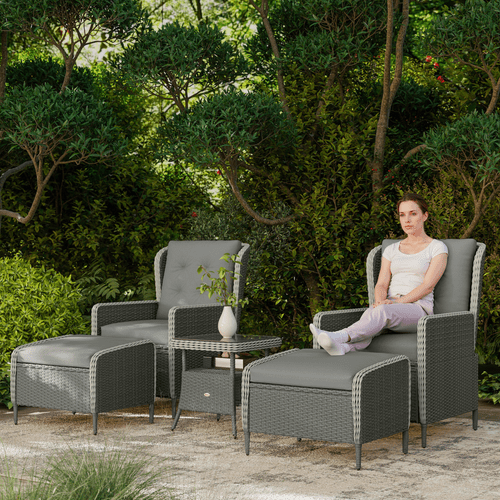 Outsunny Rattan Garden Furniture Set with Footstools Armchairs Charcoal Grey | Luxury Home Accessories | Heulog Glow