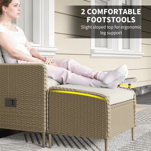 Outsunny Rattan Garden Furniture Set with Footstools Armchairs Light Grey | Luxury Home Accessories | Heulog Glow