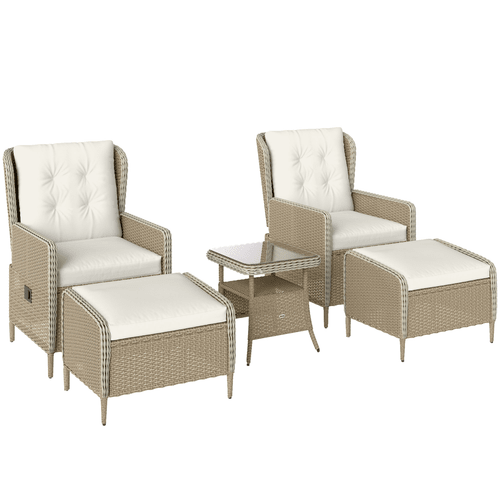 Outsunny Rattan Garden Furniture Set with Footstools Armchairs Light Grey | Luxury Home Accessories | Heulog Glow