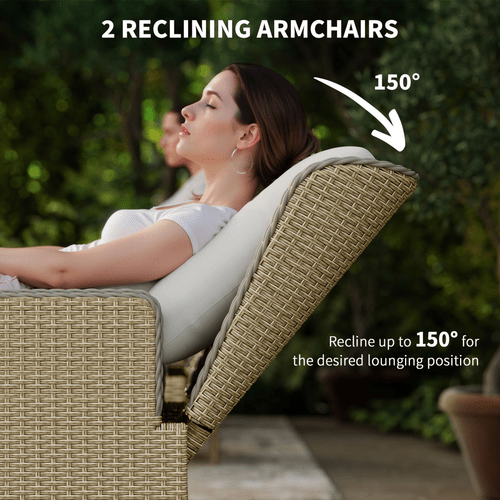 Outsunny Rattan Garden Furniture Set with Footstools Armchairs Light Grey | Luxury Home Accessories | Heulog Glow