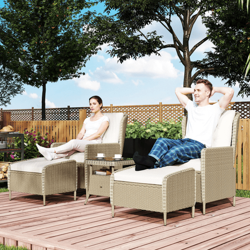 Outsunny Rattan Garden Furniture Set with Footstools Armchairs Light Grey | Luxury Home Accessories | Heulog Glow