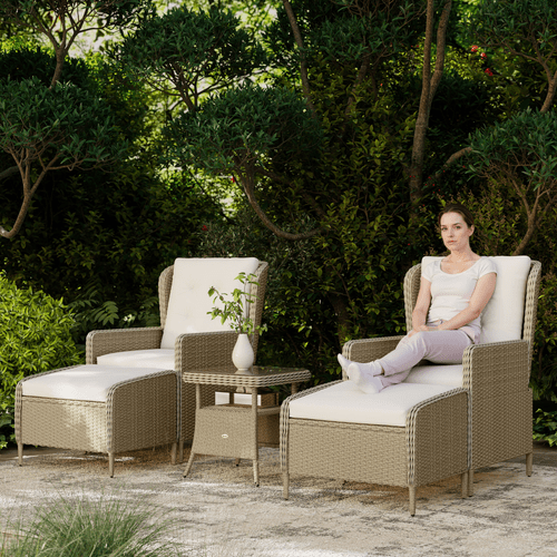 Outsunny Rattan Garden Furniture Set with Footstools Armchairs Light Grey | Luxury Home Accessories | Heulog Glow