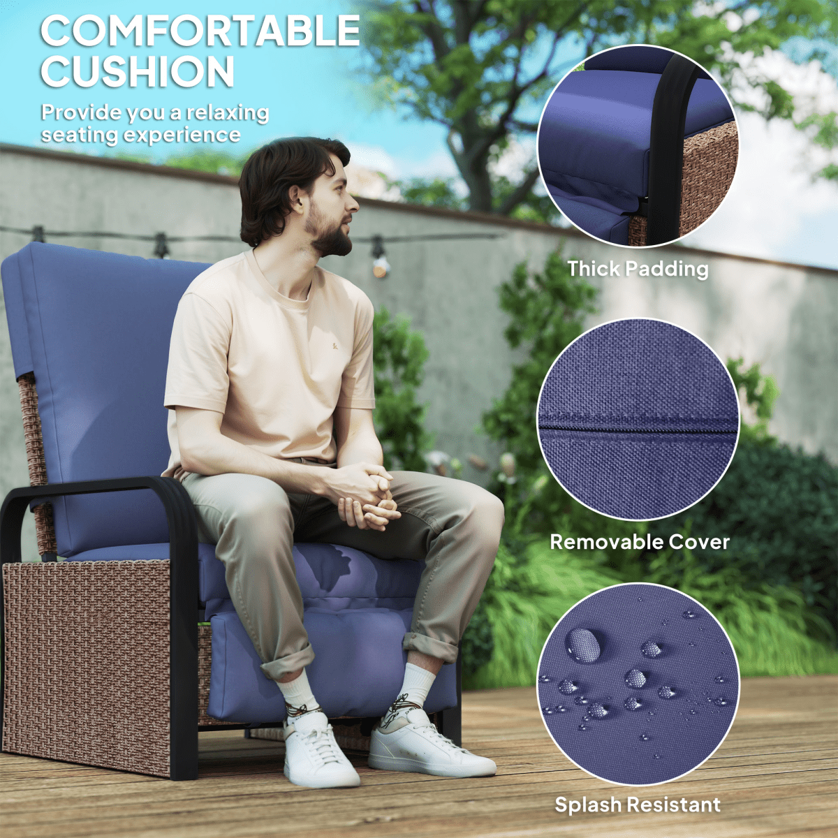 Outsunny Rattan Garden Recliner Chair Sun Lounger w/ Side Tray | Luxury Home Accessories | Heulog Glow