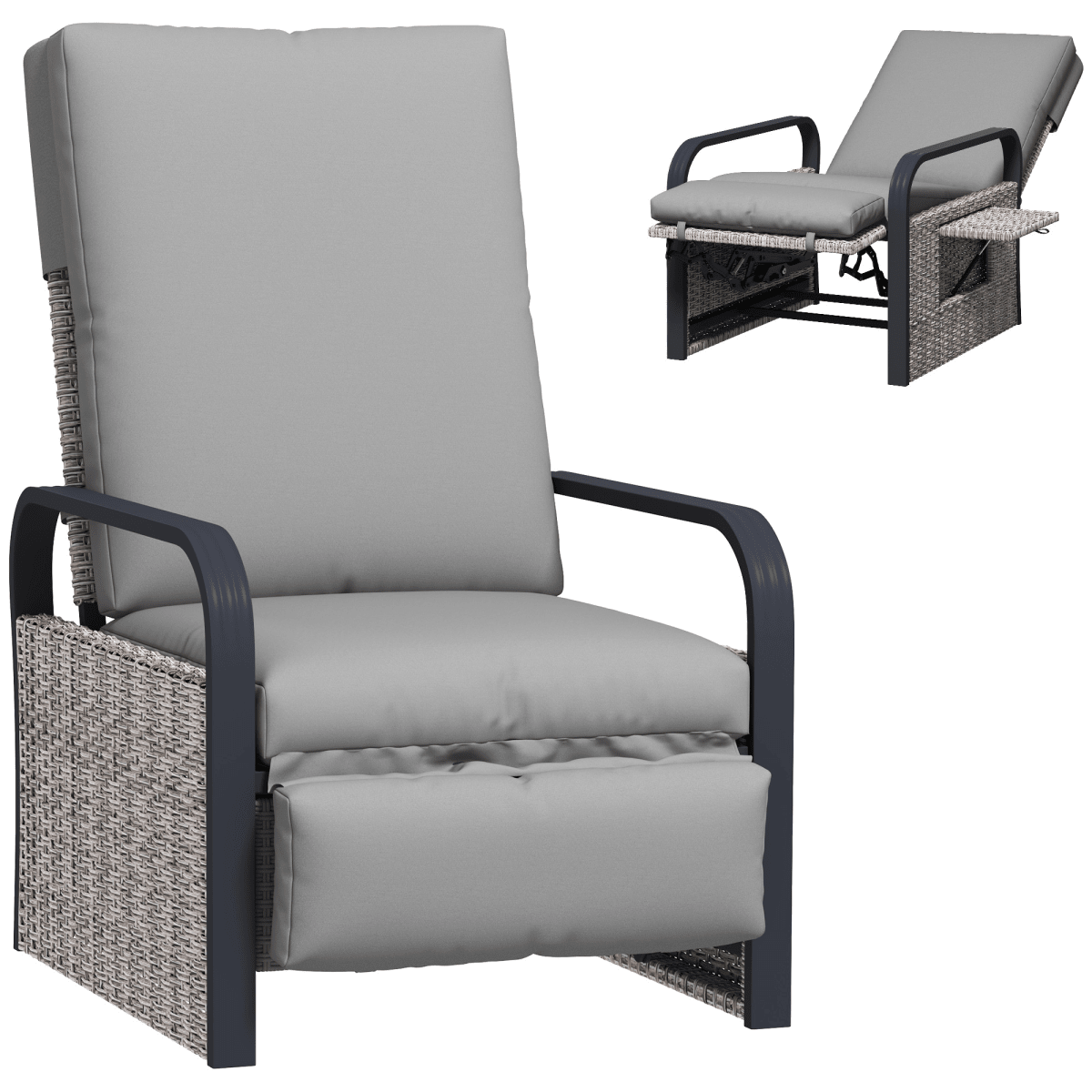 Outsunny Rattan Garden Recliner Chair Sun Lounger w/ Side Tray | Luxury Home Accessories | Heulog Glow