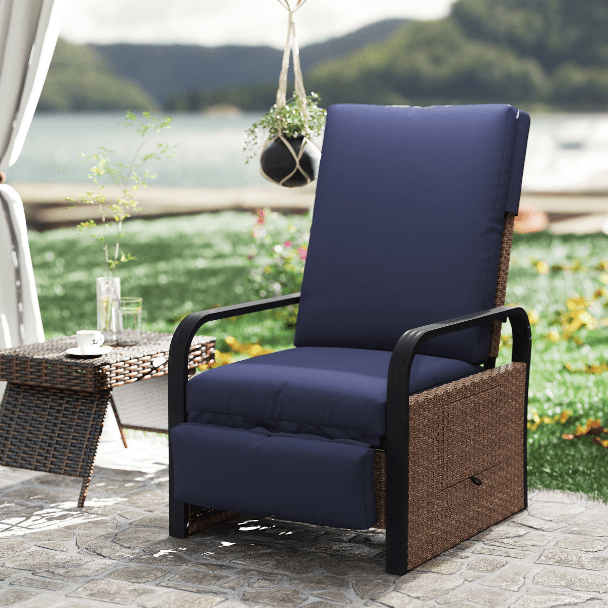 Outsunny Rattan Garden Recliner Chair Sun Lounger w/ Side Tray | Luxury Home Accessories | Heulog Glow