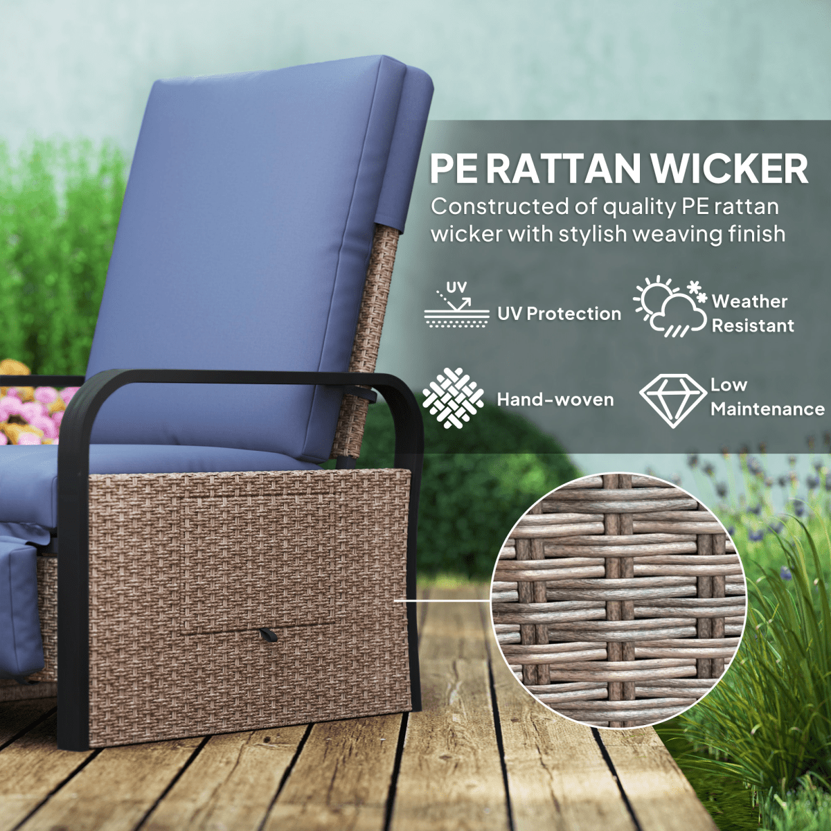 Outsunny Rattan Garden Recliner Chair Sun Lounger w/ Side Tray | Luxury Home Accessories | Heulog Glow