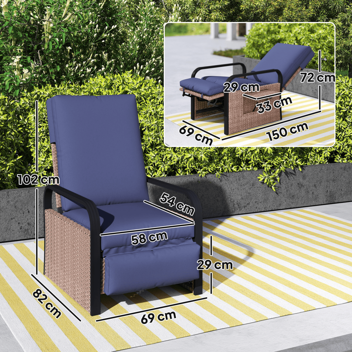 Outsunny Rattan Garden Recliner Chair Sun Lounger w/ Side Tray | Luxury Home Accessories | Heulog Glow