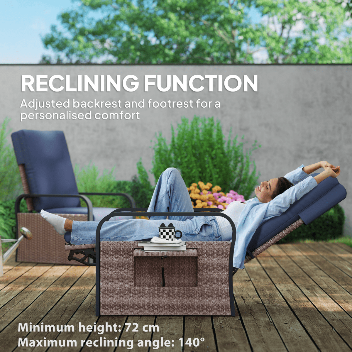 Outsunny Rattan Garden Recliner Chair Sun Lounger w/ Side Tray | Luxury Home Accessories | Heulog Glow