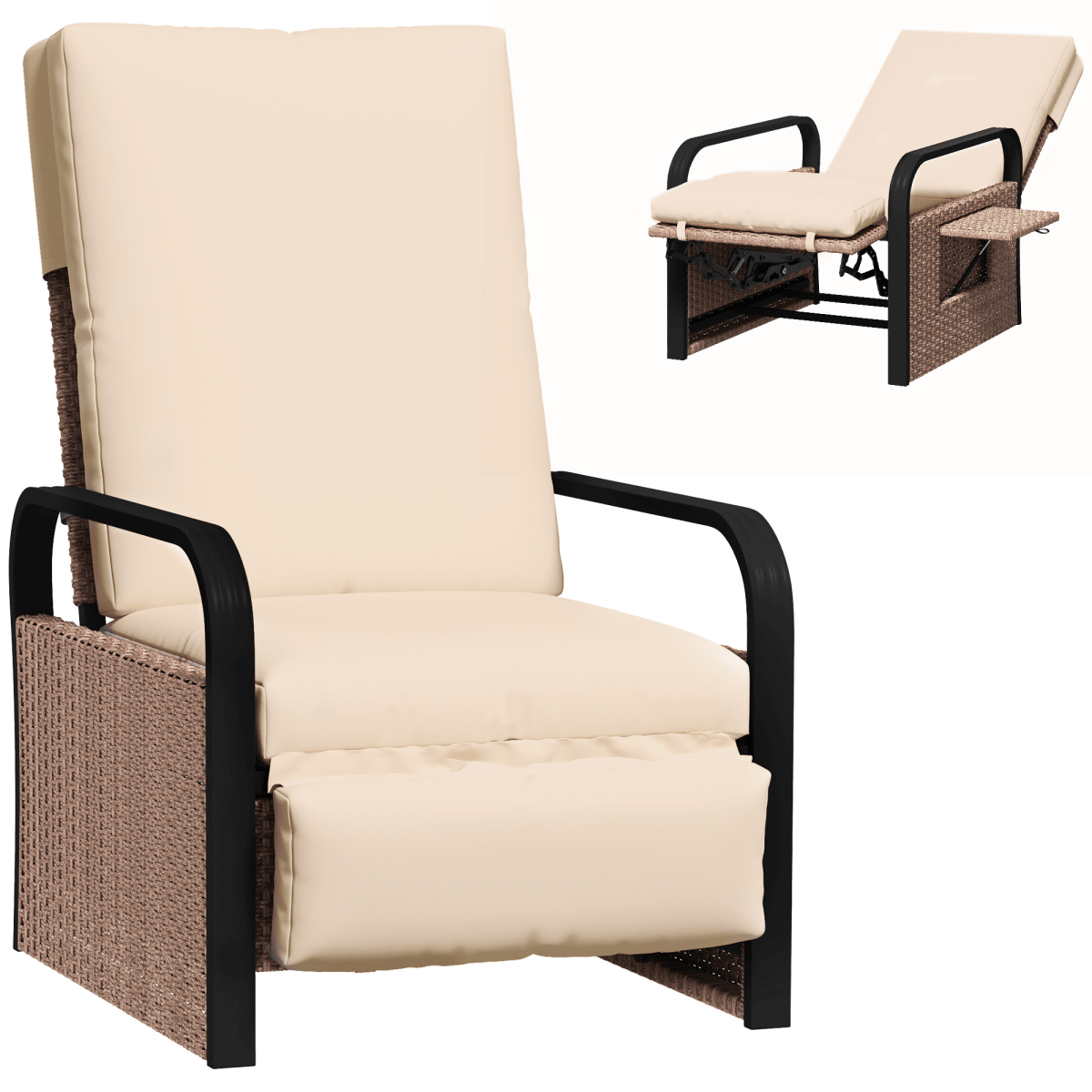 Outsunny Rattan Garden Recliner Chair Sun Lounger w/ Side Tray | Luxury Home Accessories | Heulog Glow